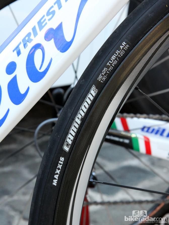 Maxxis has revamped UnitedHealthcare's Campione tubular tires to be more raceworthy than before. Given that the tread actually matches with the consumer version, there's a good chance these aren't simply rebadged models from another company