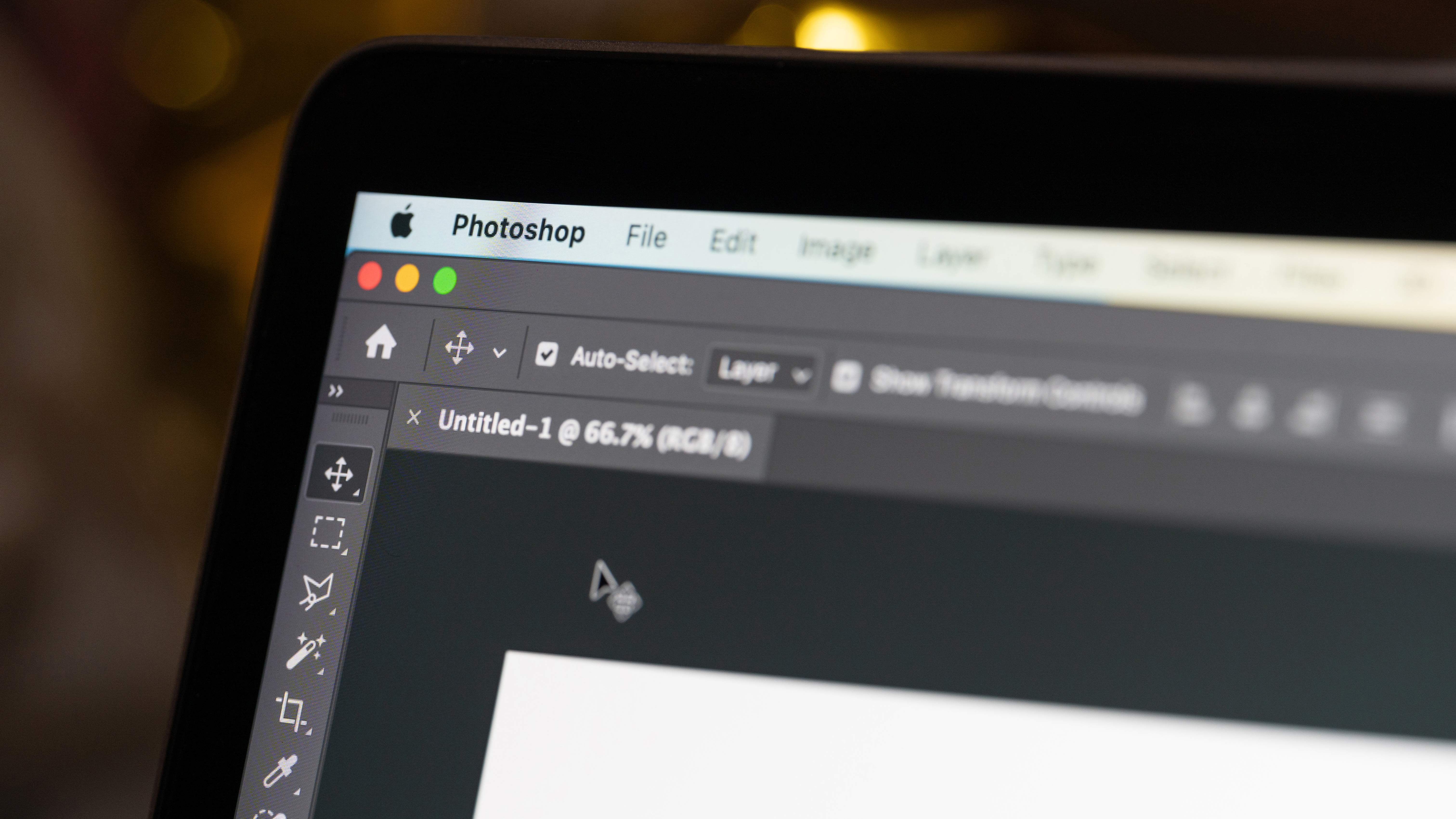 A closeup of Photoshop on a laptop