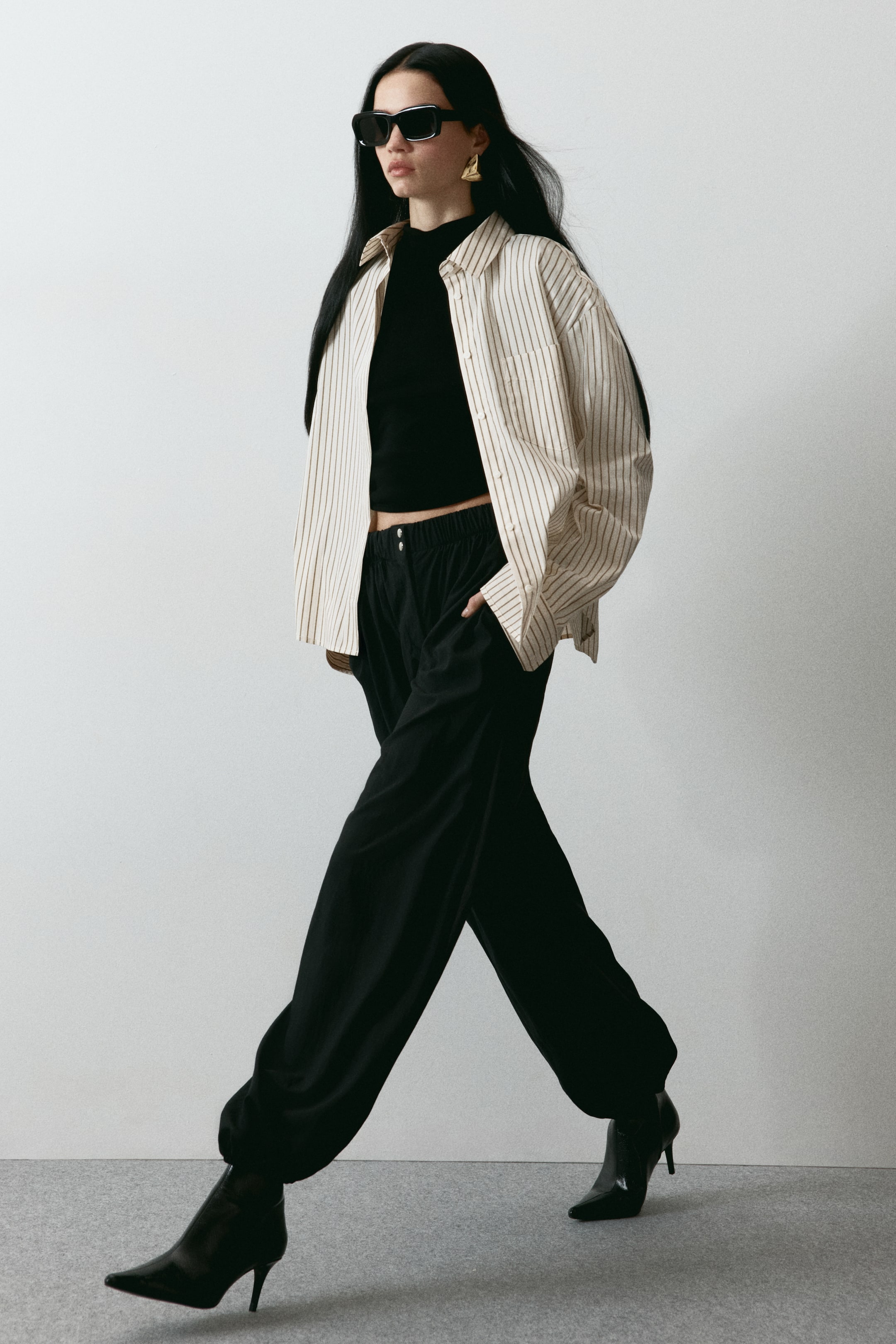 Oversized Poplin Shirt - Blue/striped