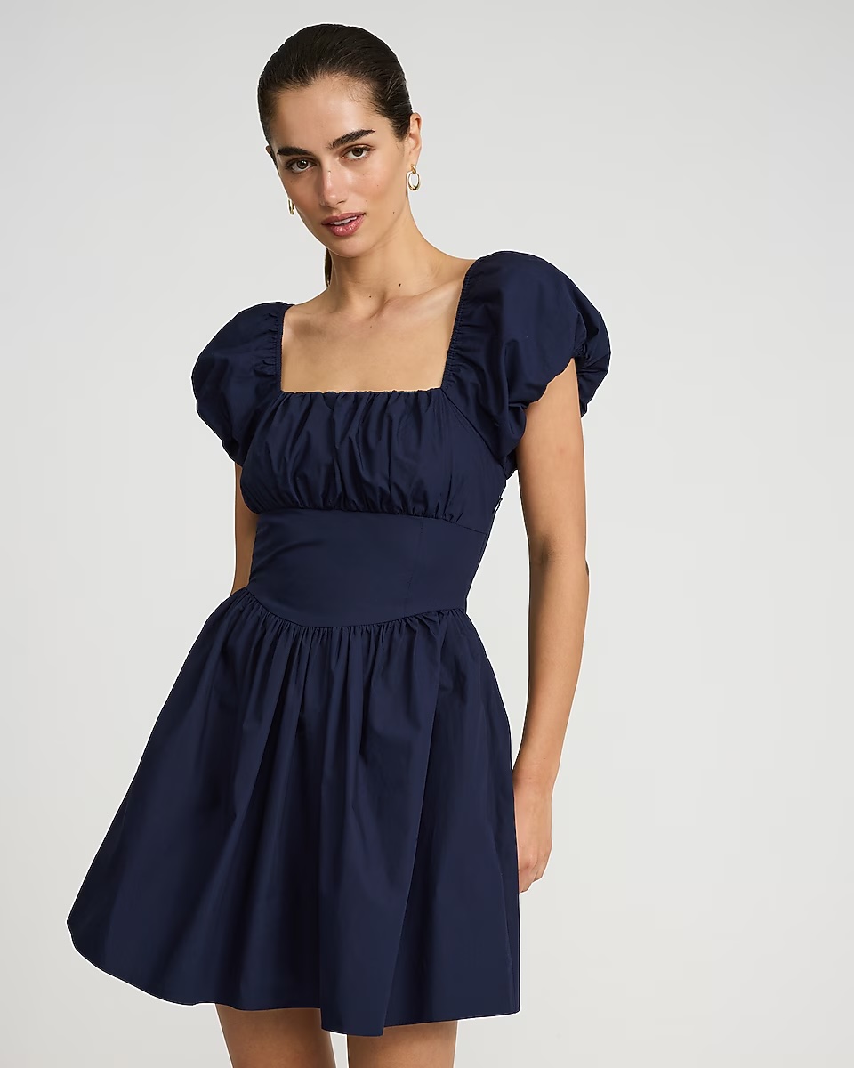 express, Poplin Square Neck Puff Sleeve Corset Mini Dress with Pockets