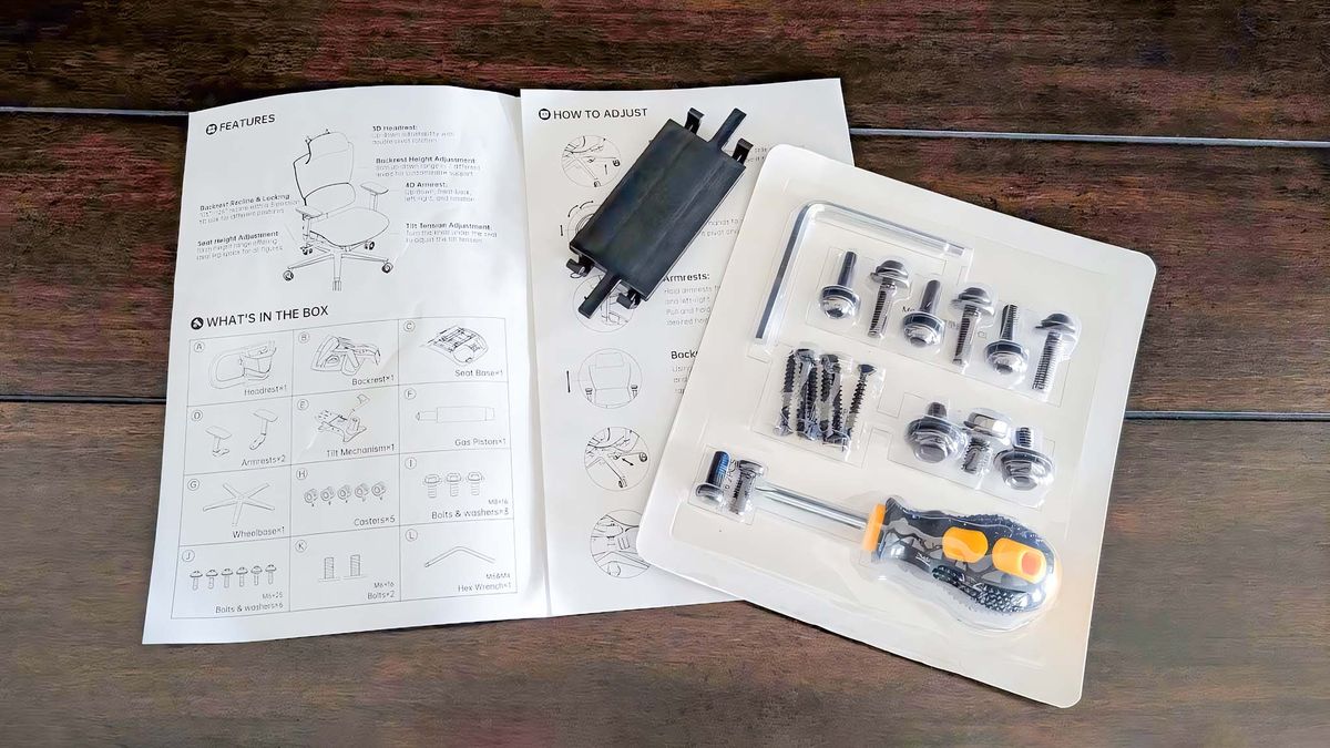 Illustrated instructions and tools for the AndaSeat X-Air Pro Mesh Office Chair.