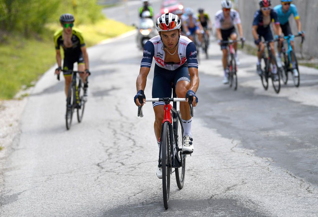 SARNANO ITALY SEPTEMBER 11 Gianluca Brambilla of Italy and Team TrekSegafredo Breakaway during the 55th TirrenoAdriatico 2020 Stage 5 a 202km stage from Norcia to SarnanoSassotetto 1335m TirrenAdriatico on September 11 2020 in Sarnano Italy Photo by Justin SetterfieldGetty Images