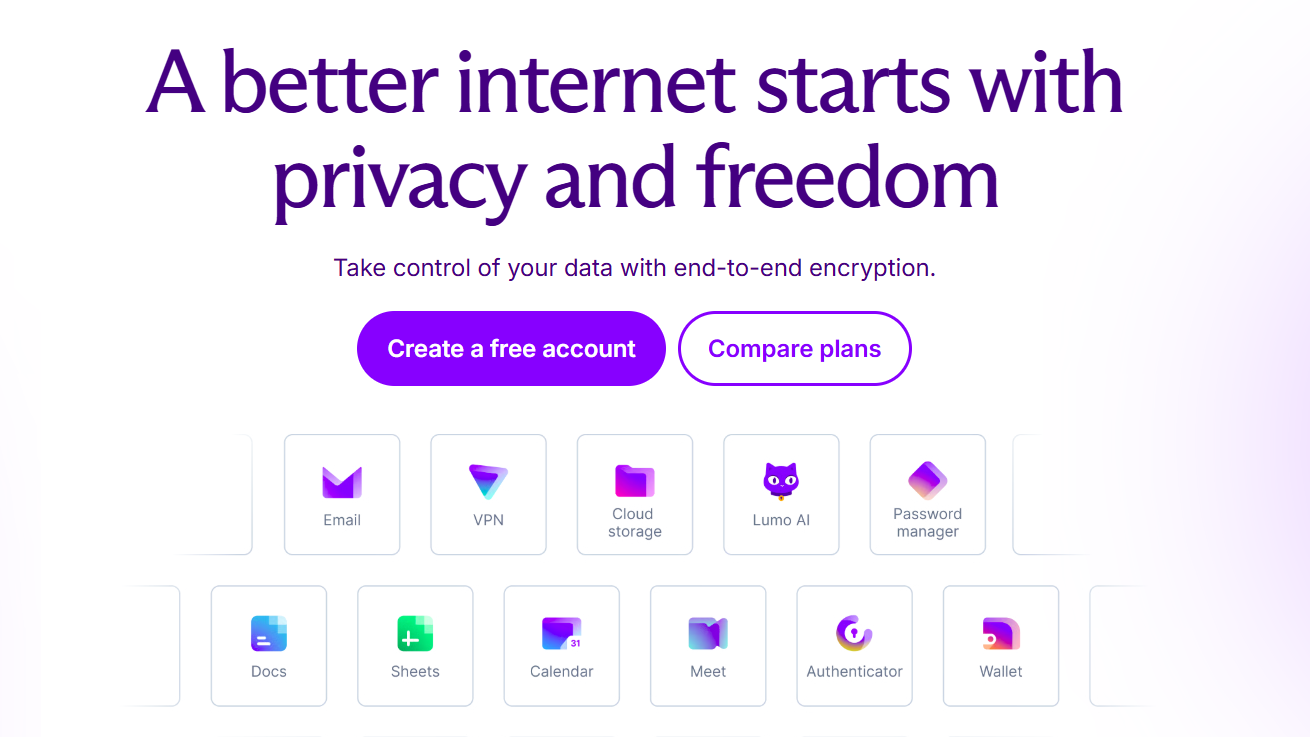 Screenshot of all Proton apps from the company's website