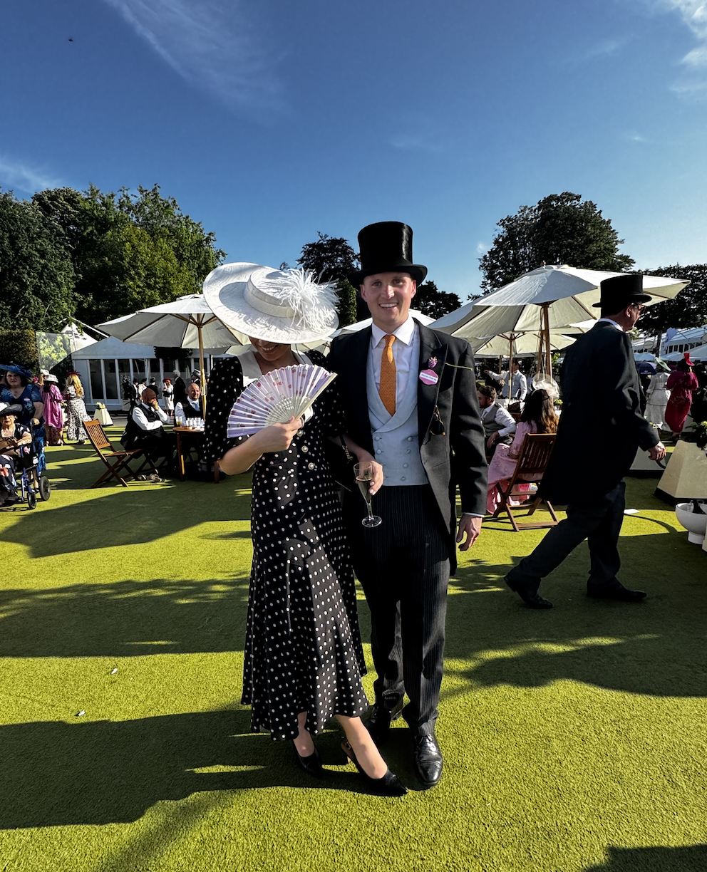 Isabella Bodmer and Ben Parker posing in the royal enclosure at Royal Ascot