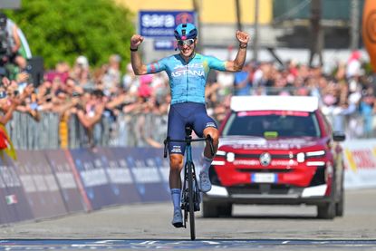 VERBANIA, ITALY - MAY 22: Alberto Bettiol of Italy and Team XDS Astana celebrates at finish line as stage winner during the 109th Giro d'Italia 2026, Stage 13 a 189km stage from Alessandria to Verbania / #UCIWT / on May 22, 2026 in Verbania, Italy. (Photo by Tim de Waele/Getty Images)