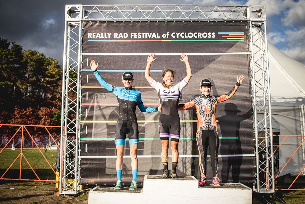 The elite women's podium on day 1 at the Really Rad Festival of Cyclocross