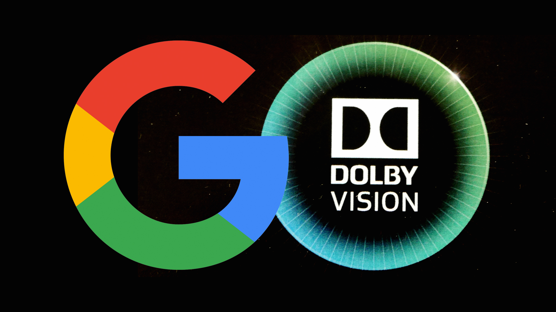 Google logo next to Dolby Vision logo on black background