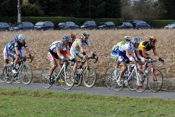 The front group at the business end of Omloop