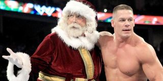 Santa Clause, aka Mick Foley, and John Cena on Monday Night Raw