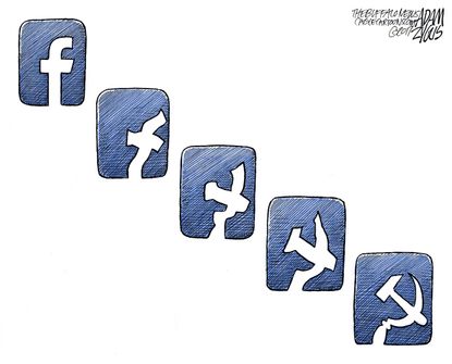 Political cartoon World Facebook Russia ads election meddling communism