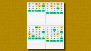 Quordle Daily Sequence answers for game 860 on a yellow background