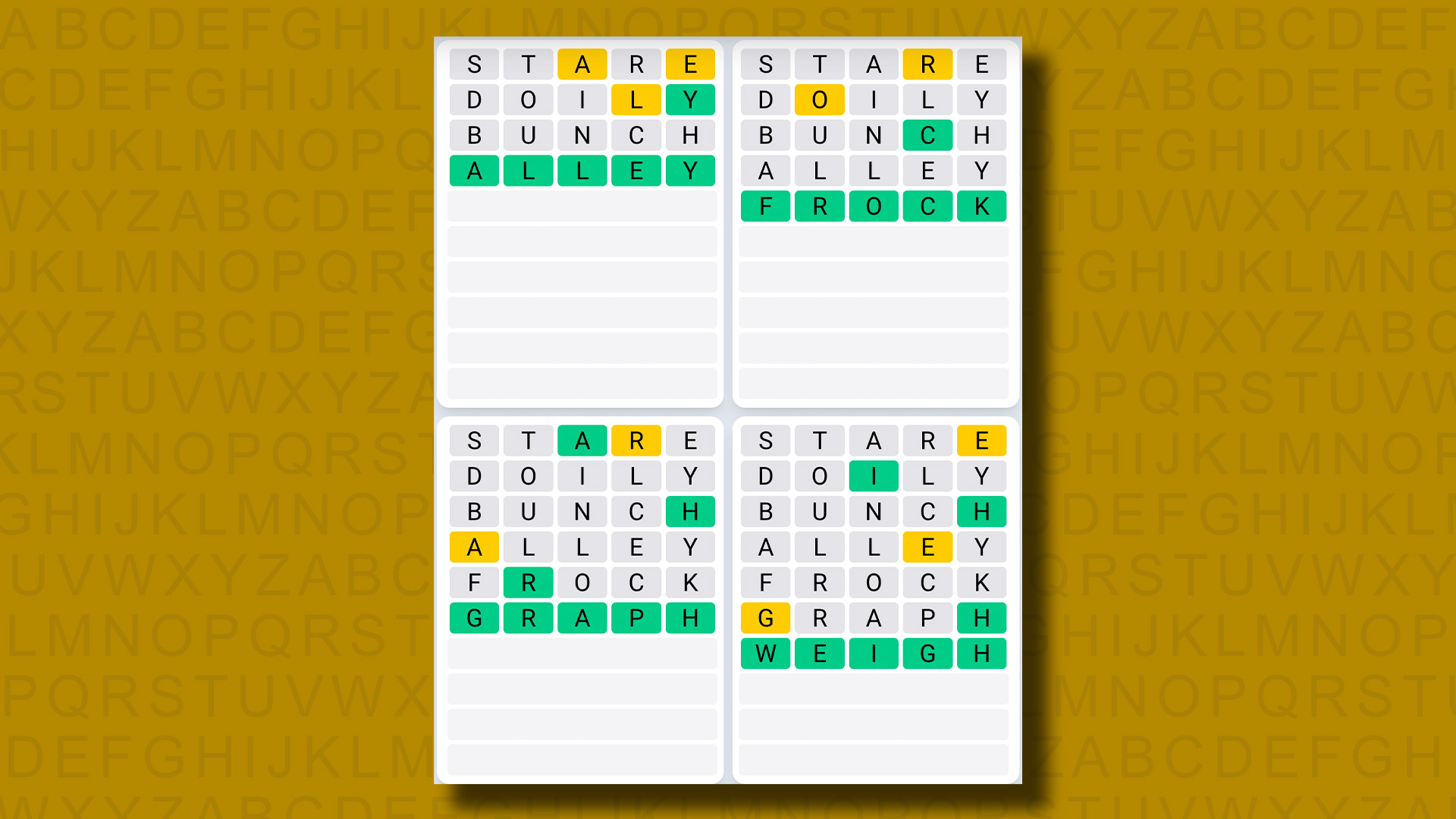 Quordle Daily Sequence answers for game 860 on a yellow background
