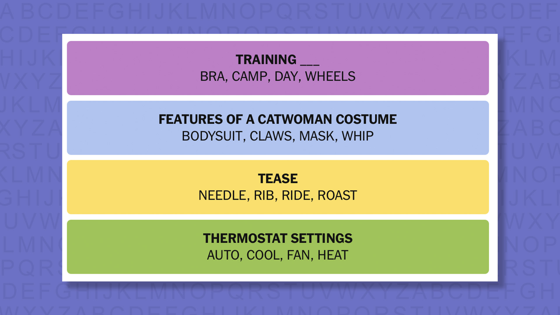 NYT Connections answers for game 1040 on a purple background