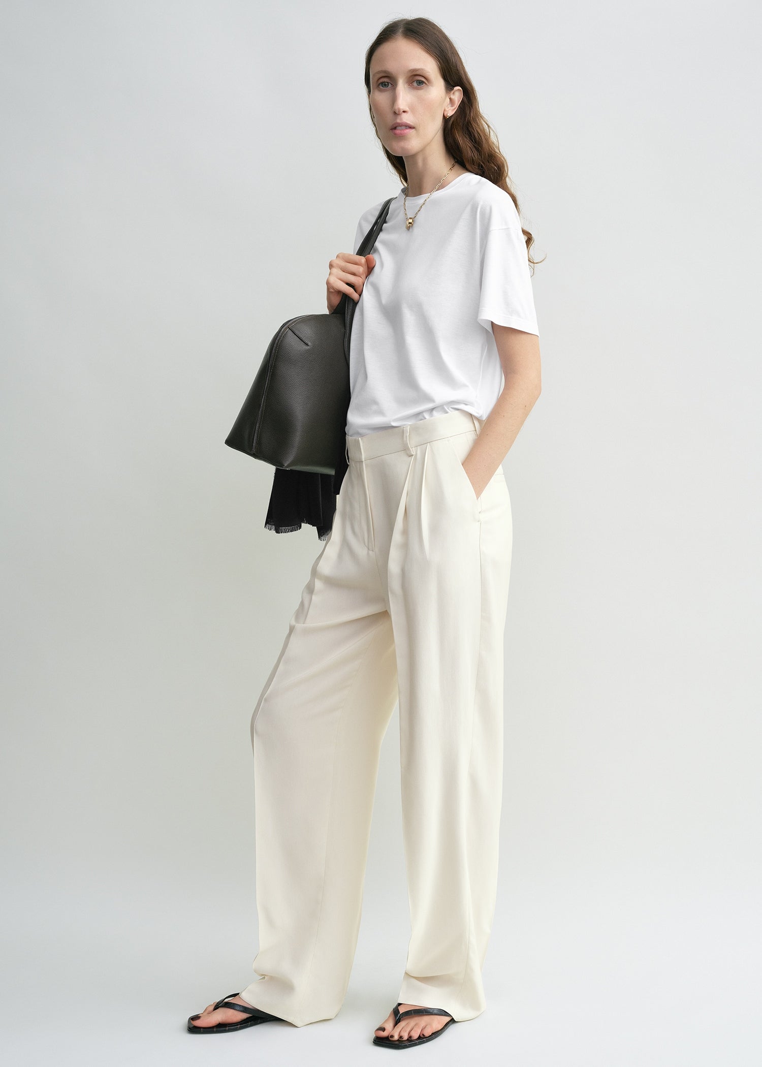 Double-Pleat Fluid Trousers Ecru