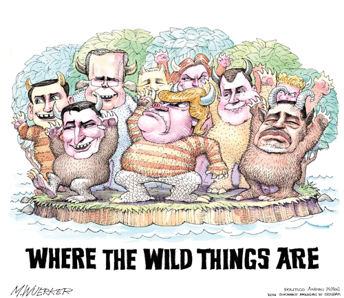 Political Cartoon U.S. Where the Wild Things Are Trump Cruz GOP
