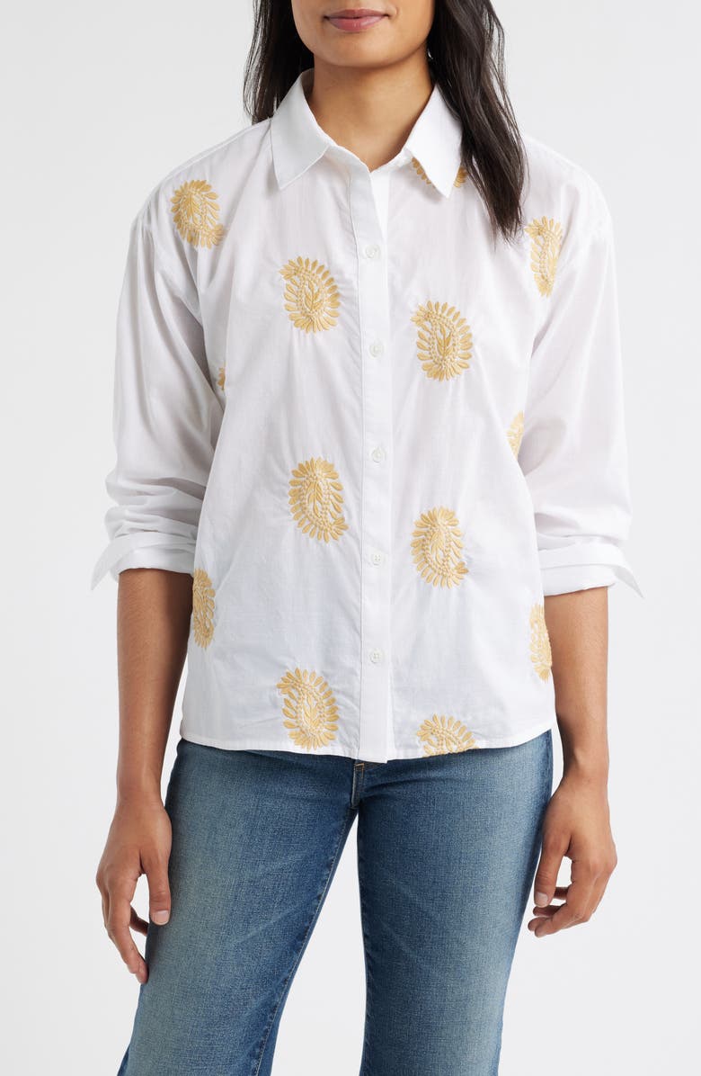 Embroidered Cotton Button-Up Shirt