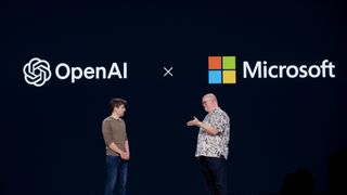Kevin Scott, executive vice president of AI and chief technology officer of Microsoft Corp., right, and Sam Altman, chief executive officer of OpenAI.
