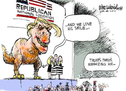 Political cartoon U.S. Trump's family humanizing him