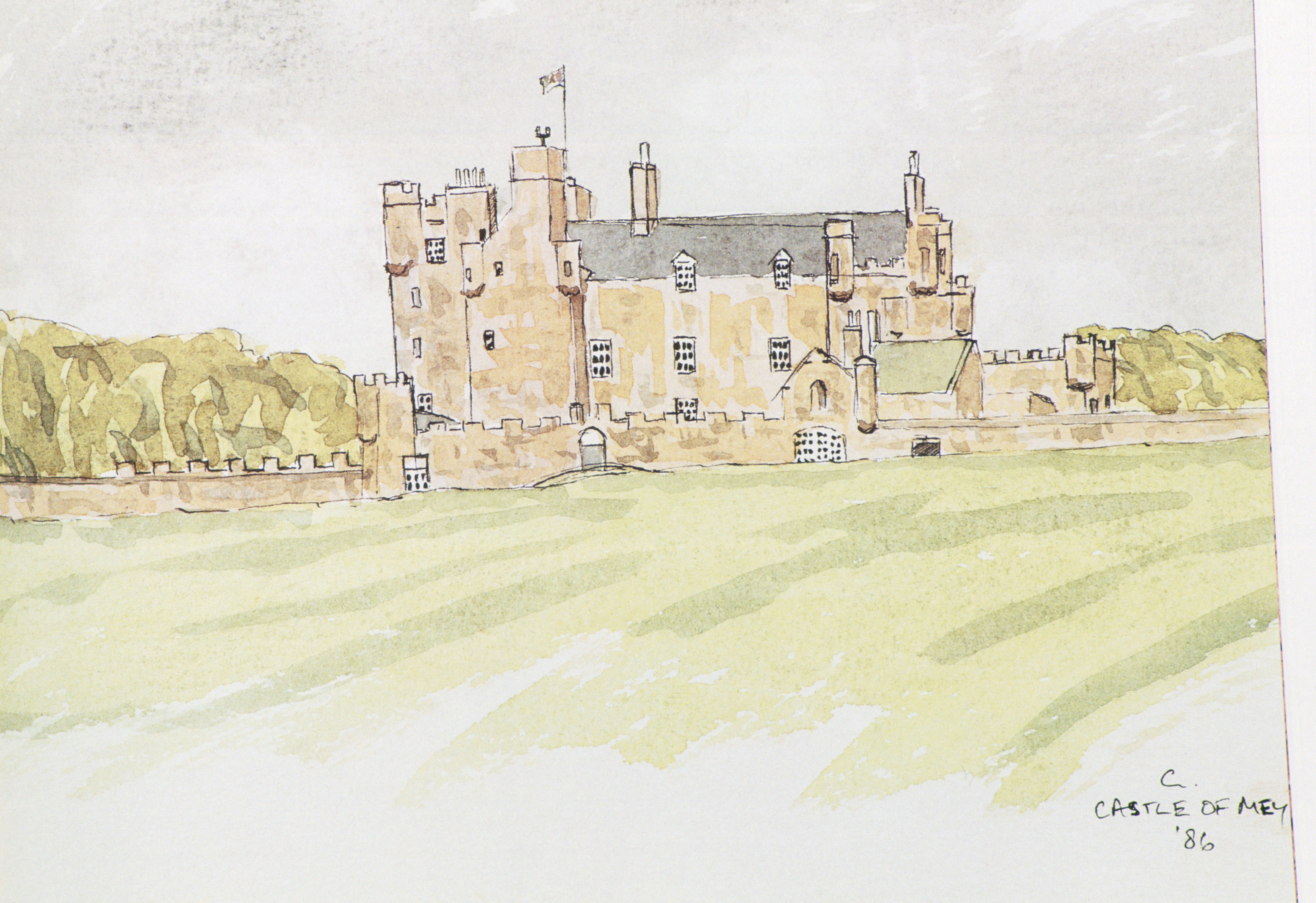 LONDON, UNITED KINGDOM - JANUARY 01: A Watercolour Of Castle Mey, Which Used To Be The Home Of The Queen Mother, By Prince Charles In 1986 (day Date Not Certain) (Photo by Tim Graham Photo Library via Getty Images)