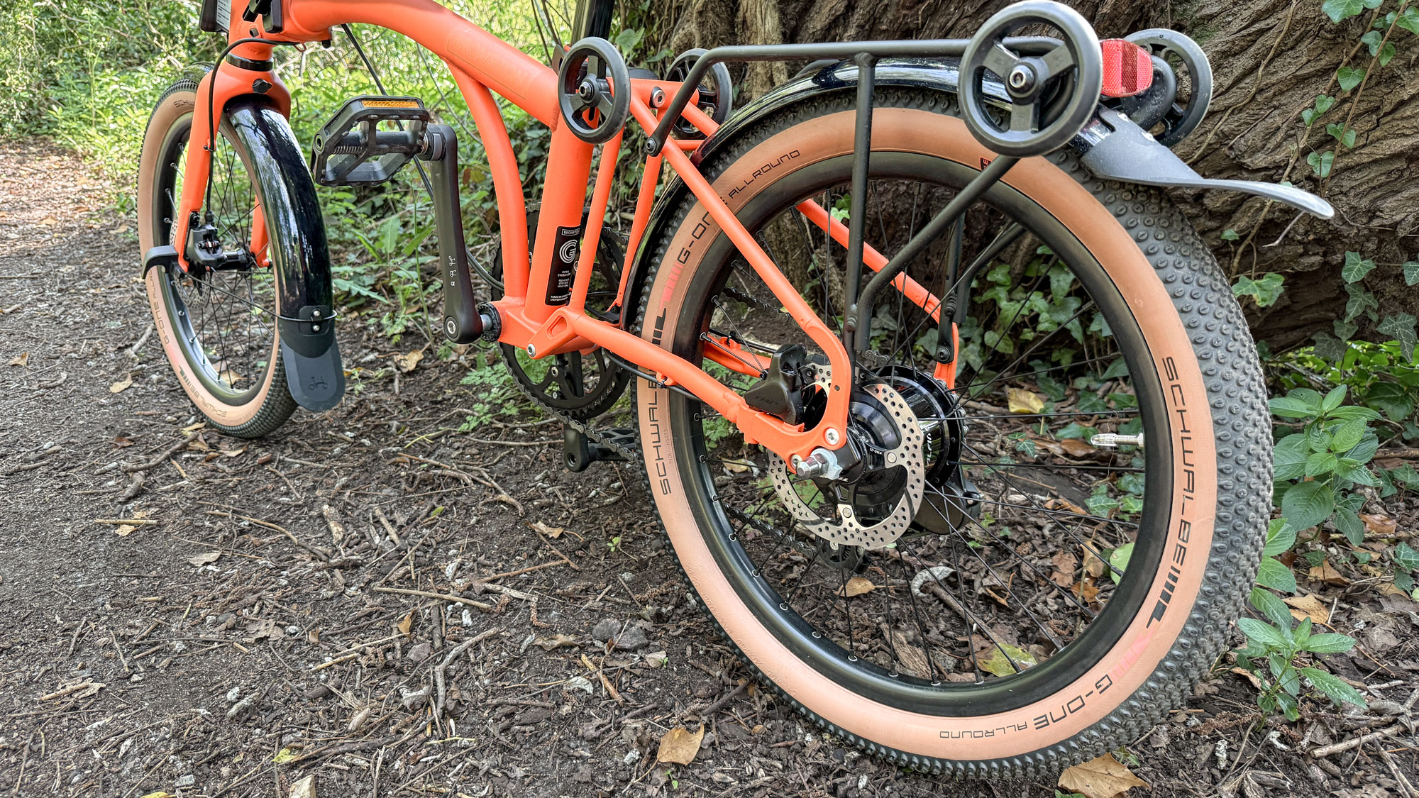 Brompton G Line folding bike in action on gravel and city streets