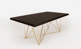 Black rectangle table with golden metal frame