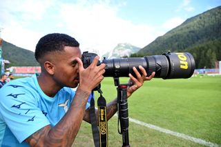 Marcos Antonio of SS Lazio take a photo during the SS Lazio training session on July 27, 2023 in Auronzo di Cadore, Italy.