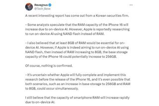 Screenshot of X/Twitter post by known industry leaker Tech_Reve with information about the iPhone 16