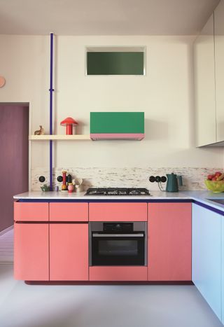A neutral kitchen with color pops