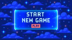 Web banner with phrase Start New Game. Sci-fi screen background with neon design - stock illustration