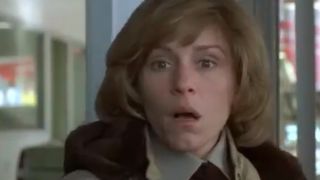 A close up of Frances McDormand looking stunned in Fargo