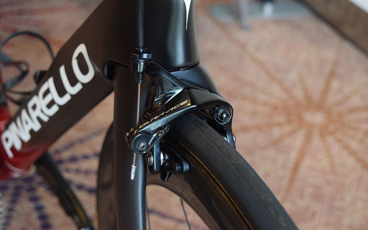 The front and rear Shimano Dura-Ace R9100 brakes are direct mount
