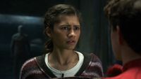 MJ looking confused on Doctor Strange's basement in No Way Home. 