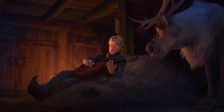Kristoff playing the lute in Frozen