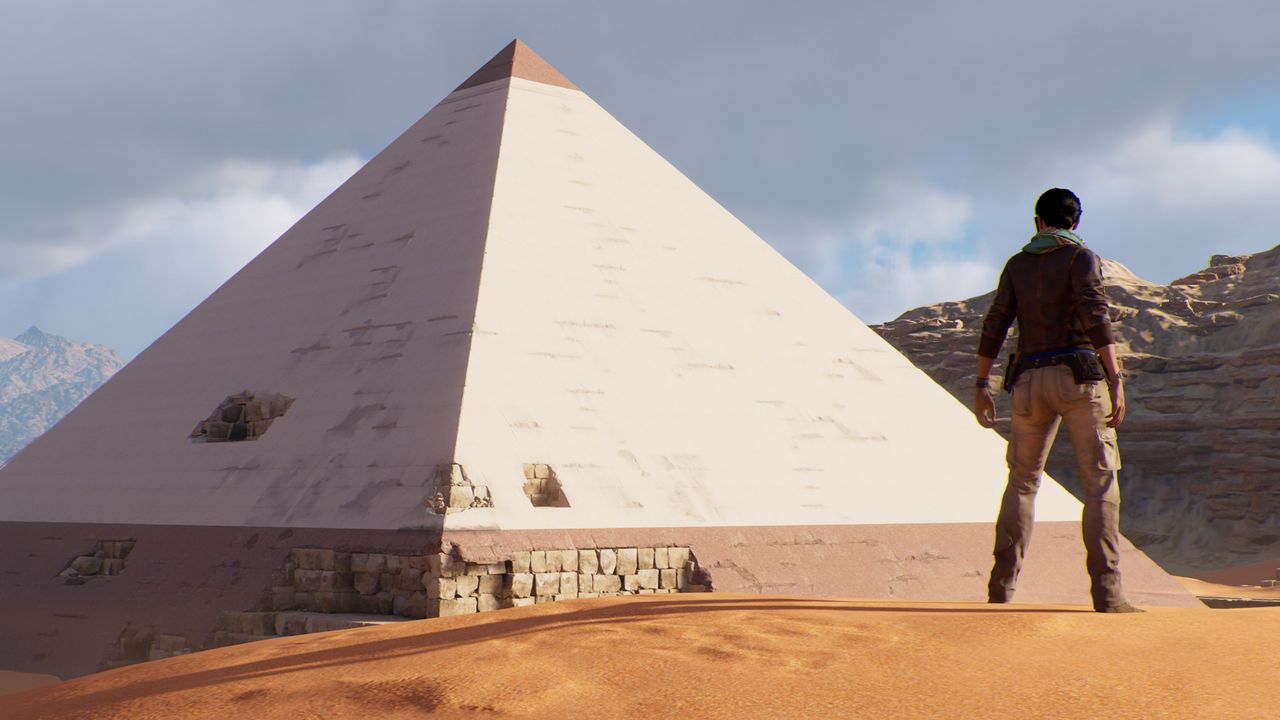 Standing in front of a pyramid in AC Origins