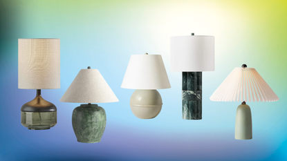 green table lamps on a colorful background