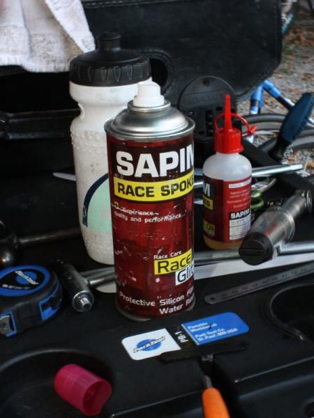 Munoz uses this silicon spray around the brake calipers to keep grit from sticking to the arms.
