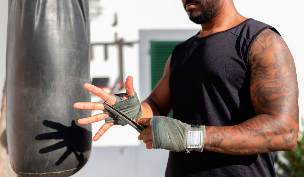 Man about to do a martial arts workout