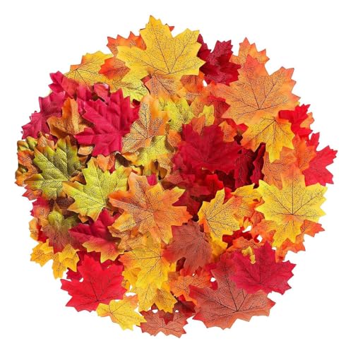 Autumn Leaves,300 Pcs Artificial Autumn Maple Leaves - Mixed 6 Fall Colored Leaf Autumn Table Scatters for Weddings, Autumn Parties,autumn Decorations,art Scrapbooking,thanksgiving Day Halloween