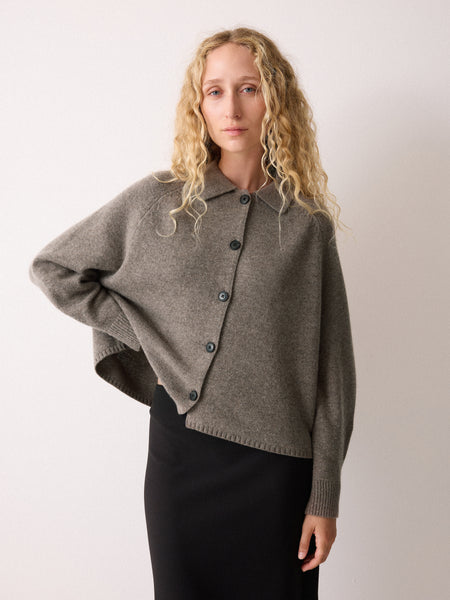 Wool Blend Collar Cardigan | Taupe