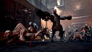 A screenshot of a bunch of monster coming towards a player in Killing Floor 3.