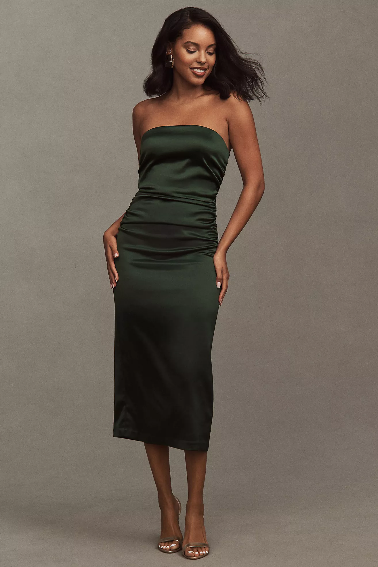 Bhldn Selena Strapless Stretch Satin Midi Dress