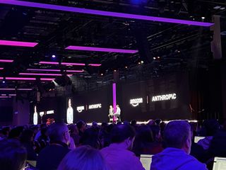 Anthropic co-founder Dario Amodei on stage at AWS re'Invent 2023