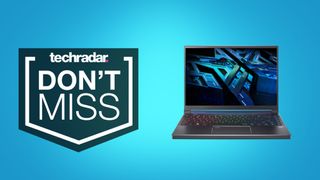 Acer Predator Triton 300 SE on blue background with don't miss text overlay