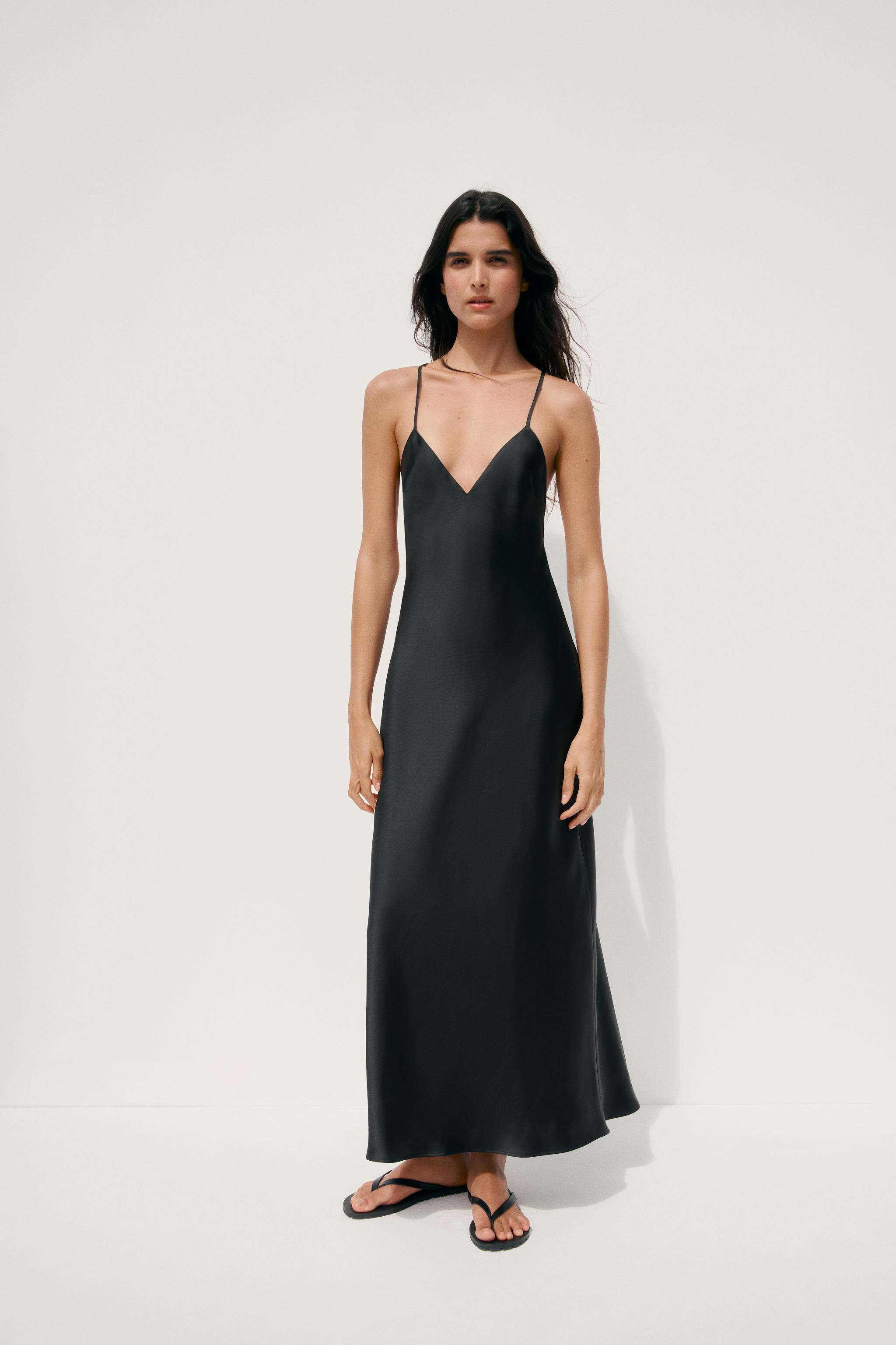 Satin Midi Dress With Cross Straps