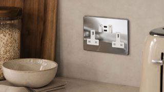 chrome USB socket over kitchen worktop