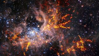 A composite image of the star-forming region 30 Doradus, known as the Tarantula Nebula.