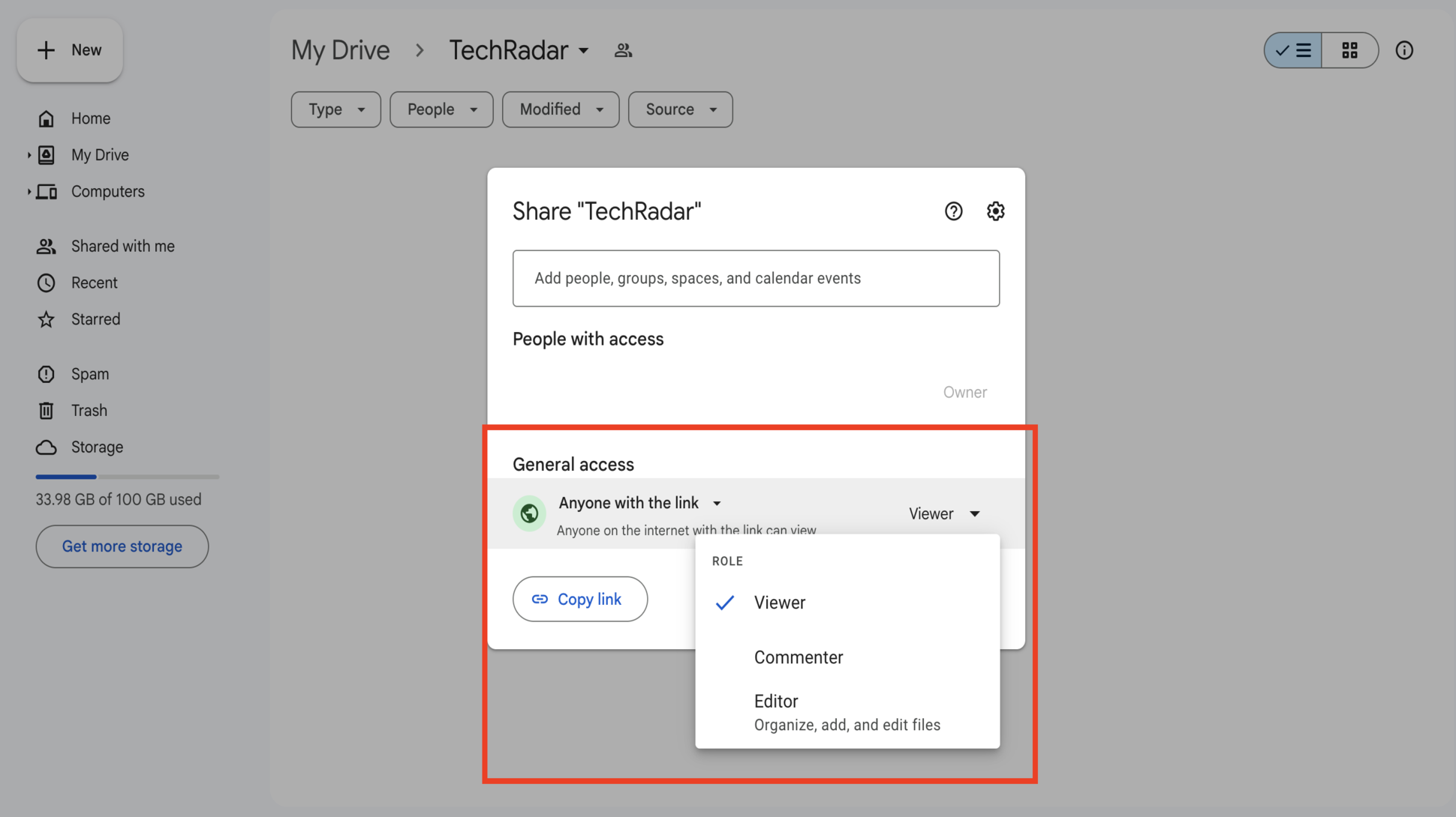 Sharing a file on Google Drive