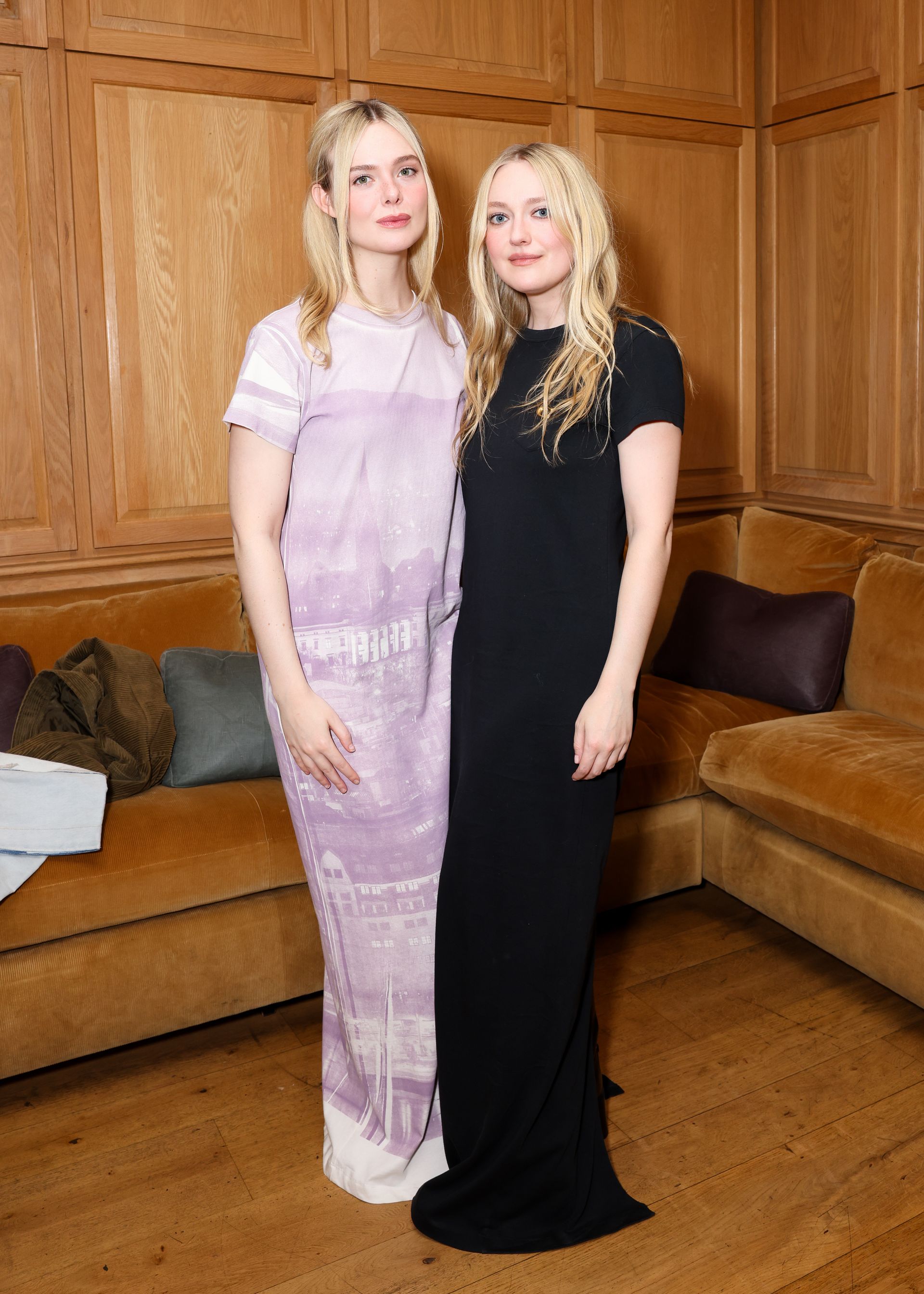 Elle and Dakota Fanning wear maxi dresses to a Coach party