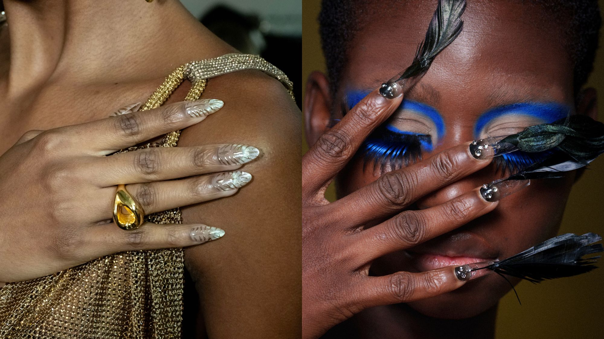 Images of the zebra and feather nails backstage at Bronx and Banco and Luar spring/summer 26.