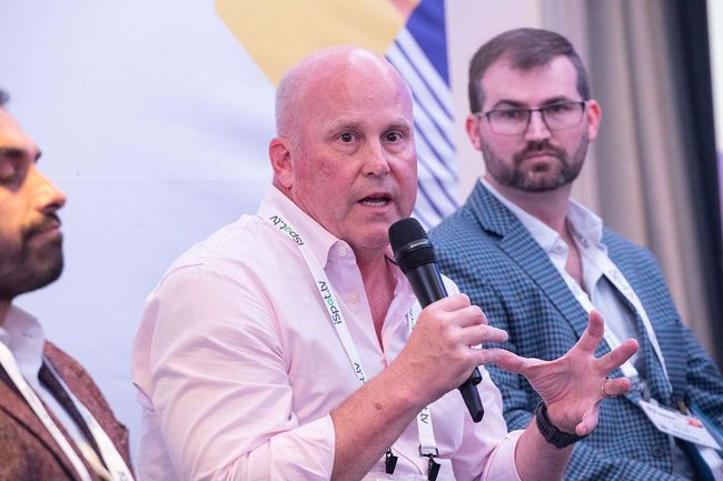 Patrick Crakes (l.) of Crakes Media and Kiel Fox of Amagi during the panel &ldquo;Back to the Future &ndash; Nomenclature for a Post-RSN World.&rdquo;